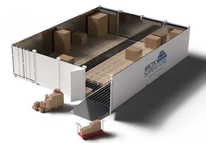 Arctic SuperStore 4 rekeszes, raklapokkal és dobozokkal