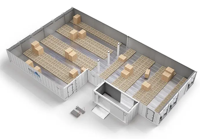 Arctic SuperStore raklapokkal és összekötő helyiséggel