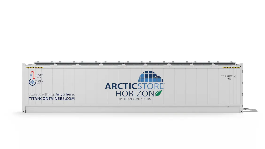 40ft ArcticStore Horizon Fenntartható Hűtőkonténer Oldalnézet
