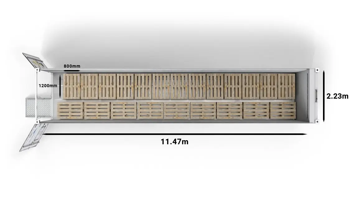 22 Euro raklap egy 40 lábas ArcticStore Horizon konténerben